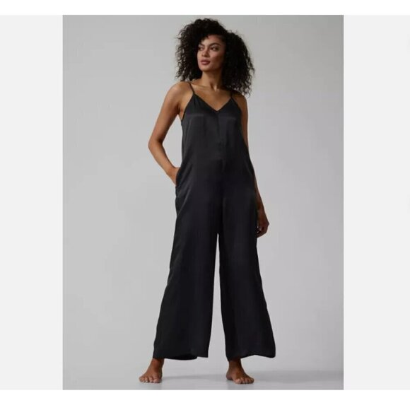 Athleta Pants - ATHLETA Calm Cool Versatile Sleep Or Dressy Romper Wide Leg Black Pocket RT$119
